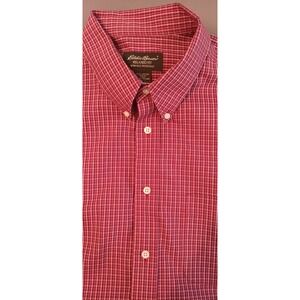 Eddie‎ Bauer Mens Shirt L Tall Red Plaid Button Down Classic Casual Preppy